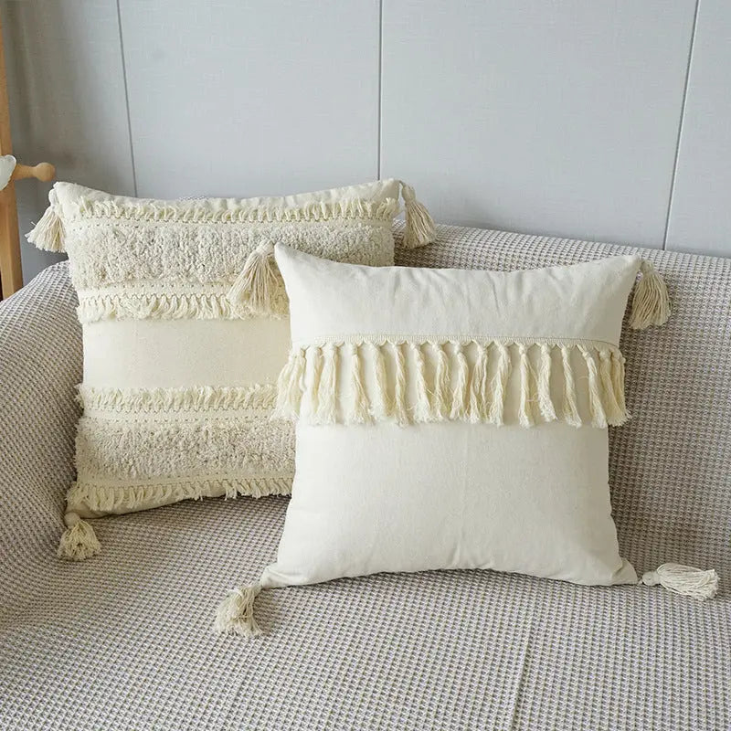 Stylish Textured Pillow with Tassel Trim