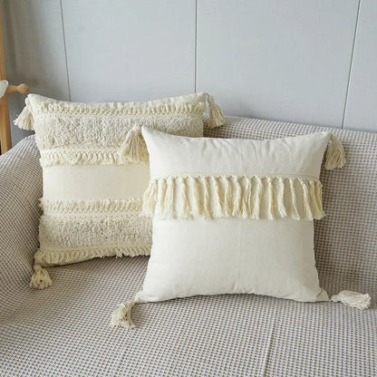 Stylish Textured Pillow with Tassel Trim