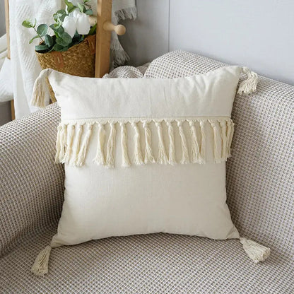 Stylish Textured Pillow with Tassel Trim