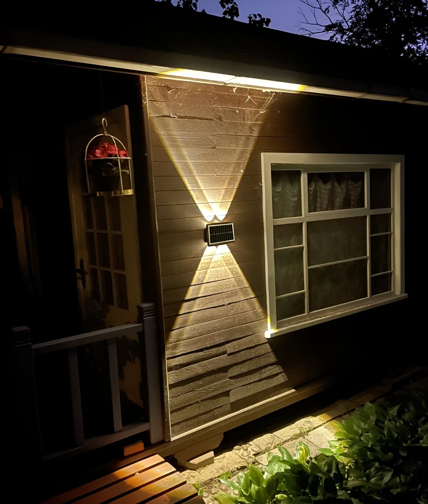 Outdoor Solar Powered Wall Lamp with Dual LED Lights