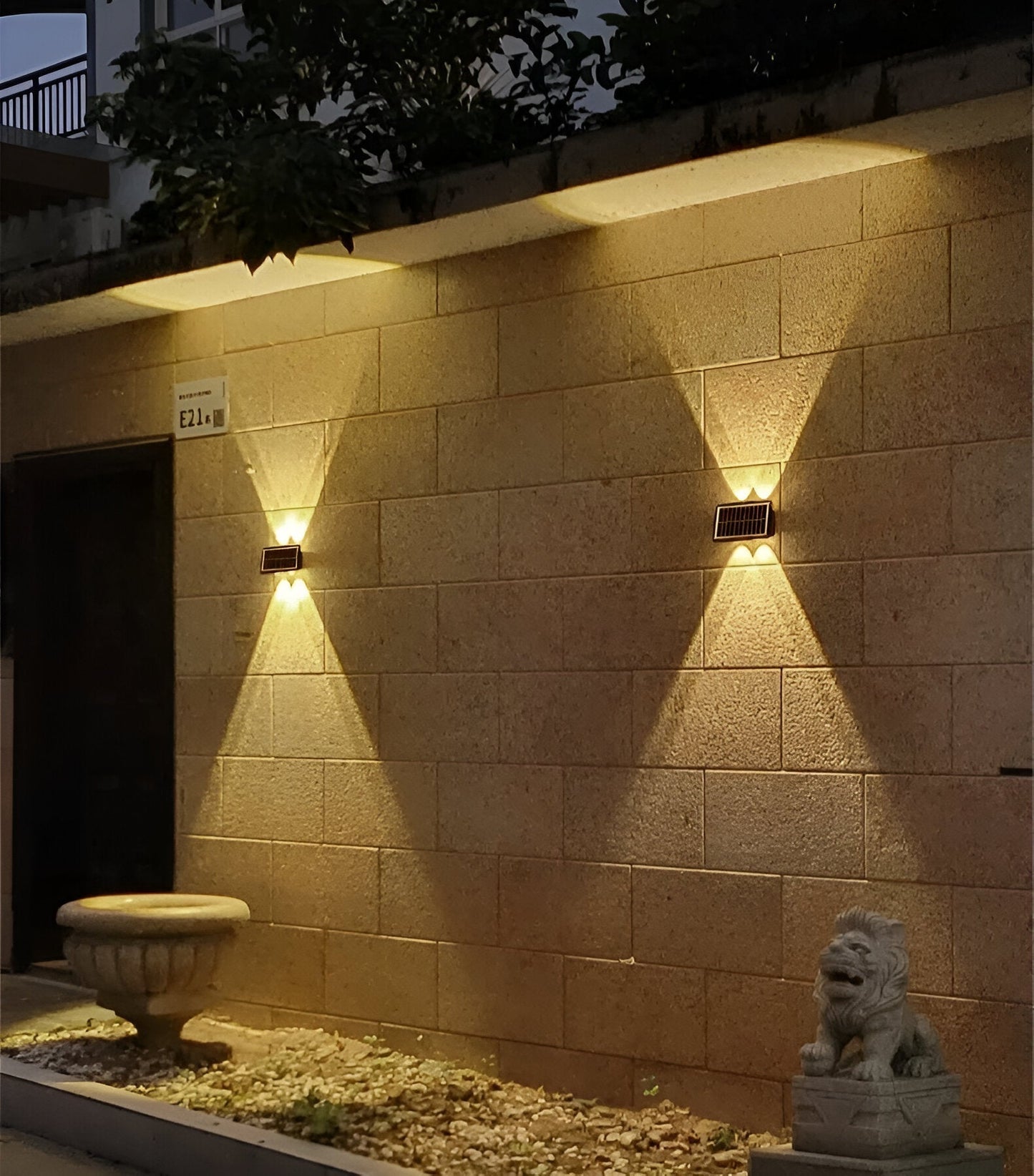 Outdoor Solar Powered Wall Lamp with Dual LED Lights
