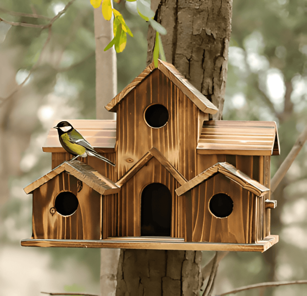 Rustic Wooden Bird Feeder House - Yeezlab