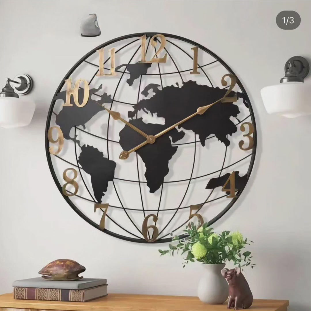 Big 60cm Globe Wall Clock - Stylish Home Decor - Yeezlab