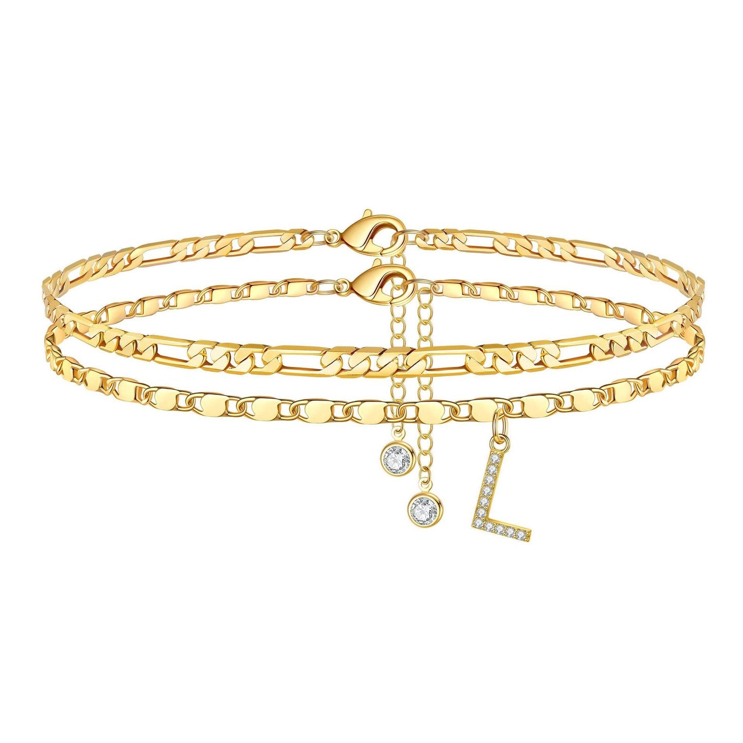 Luxury 14k Gold Initial Letter Anklet Set