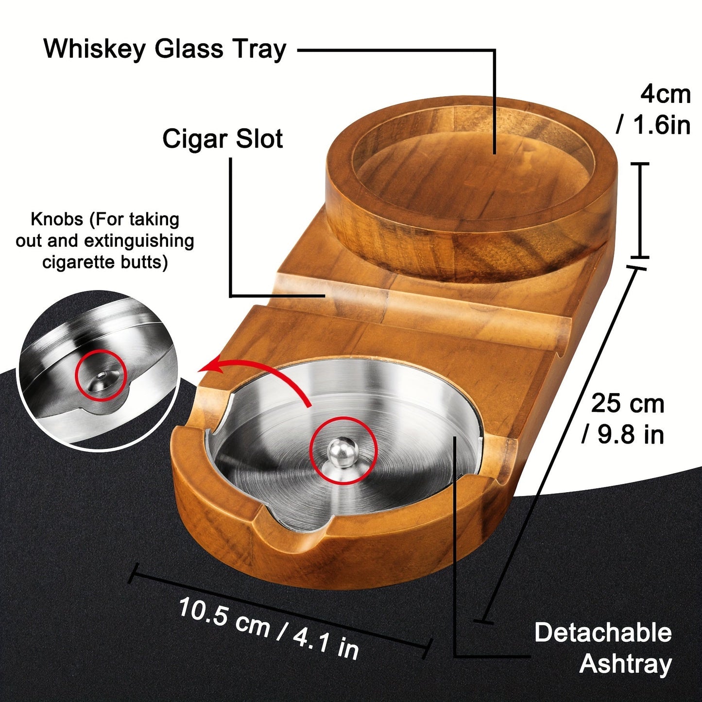 Premium Wood Cigar Ashtray with Whiskey Glass Holder