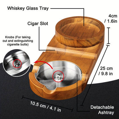 Premium Wood Cigar Ashtray with Whiskey Glass Holder
