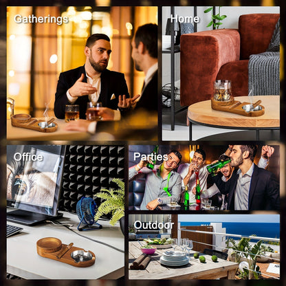 Premium Wood Cigar Ashtray with Whiskey Glass Holder