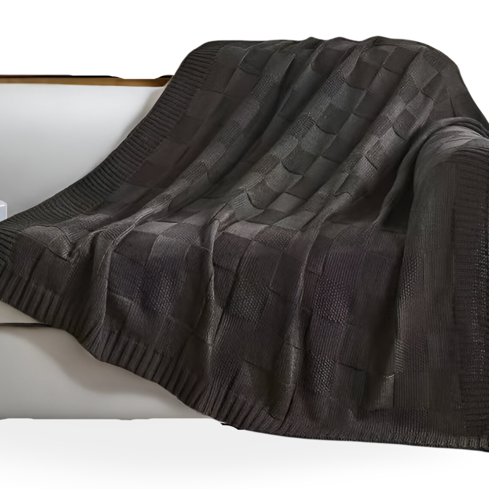 Cozy Plaid Knitted Blanket Black White Soft Throw