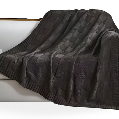 Cozy Plaid Knitted Blanket Black White Soft Throw
