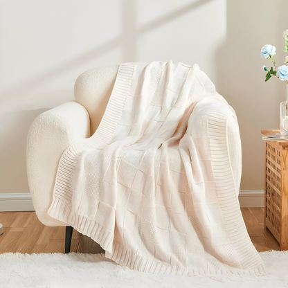 Cozy Plaid Knitted Blanket Black White Soft Throw