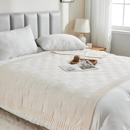Cozy Plaid Knitted Blanket Black White Soft Throw