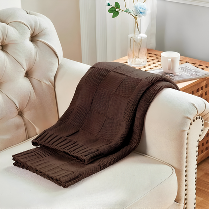 Cozy Plaid Knitted Blanket Black White Soft Throw