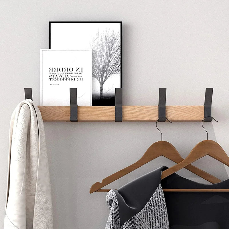 Space Saving Wooden Wall Coat Rack with Double Hooks