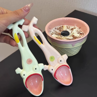 Quirky Green Frog Ceramic Serving Spoon - Yeezlab