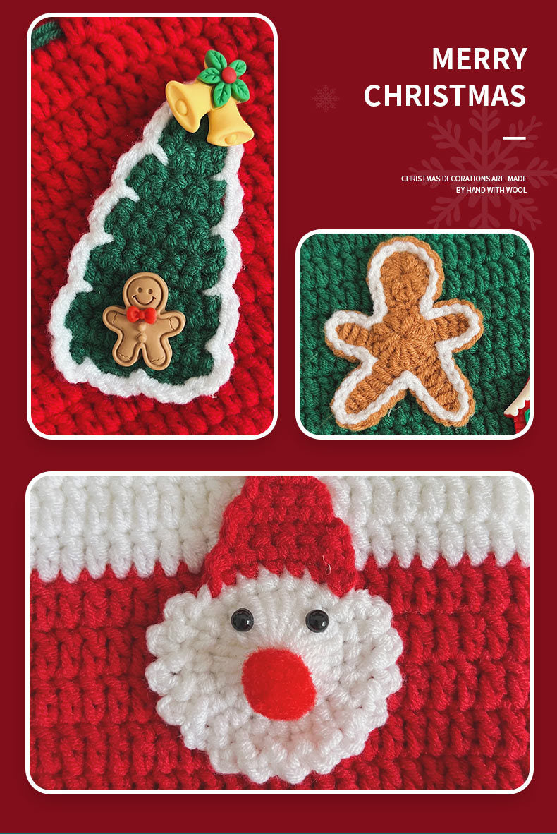 Homemade Knit Holiday Red Gift Sack