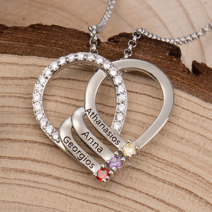 Customizable Heart Pendant Necklace with Birthstone and Name