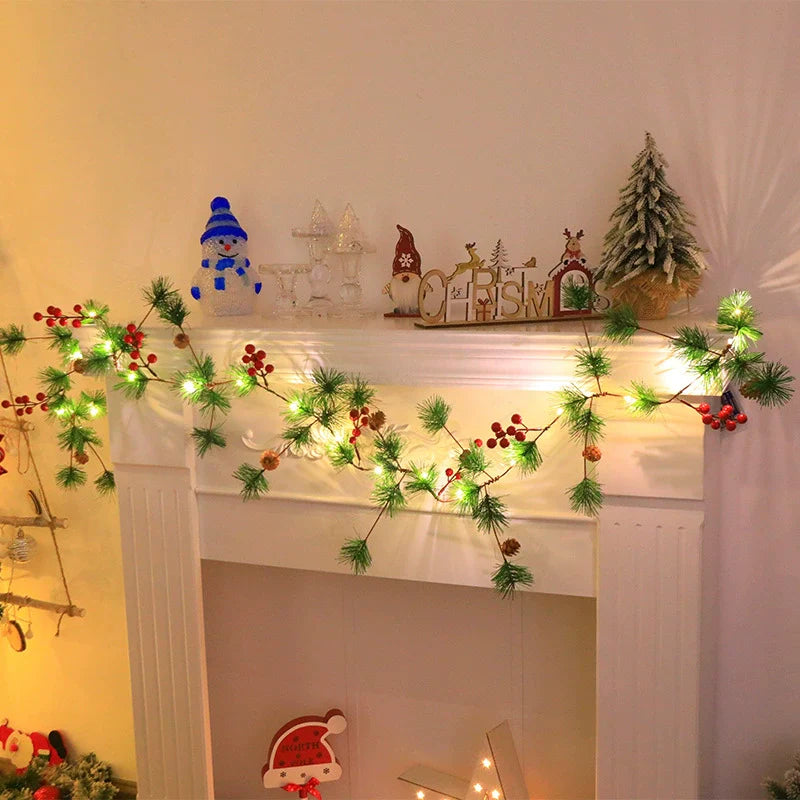 Festive Holiday Berry Pinecone String Lights