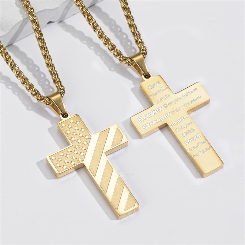 Patriot USA Flag Cross Pendant Necklace