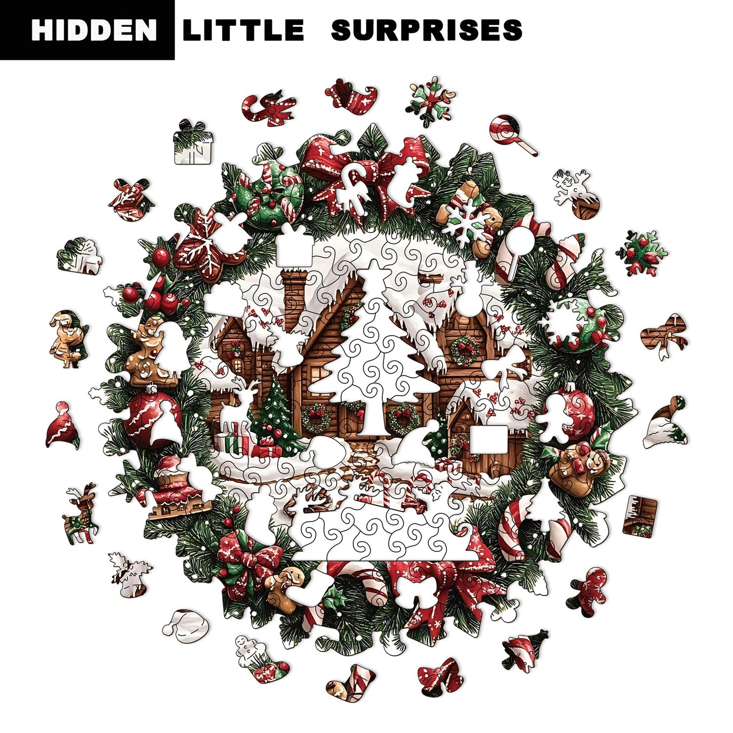 Unique Wooden Holiday Wreath Money Box Puzzle