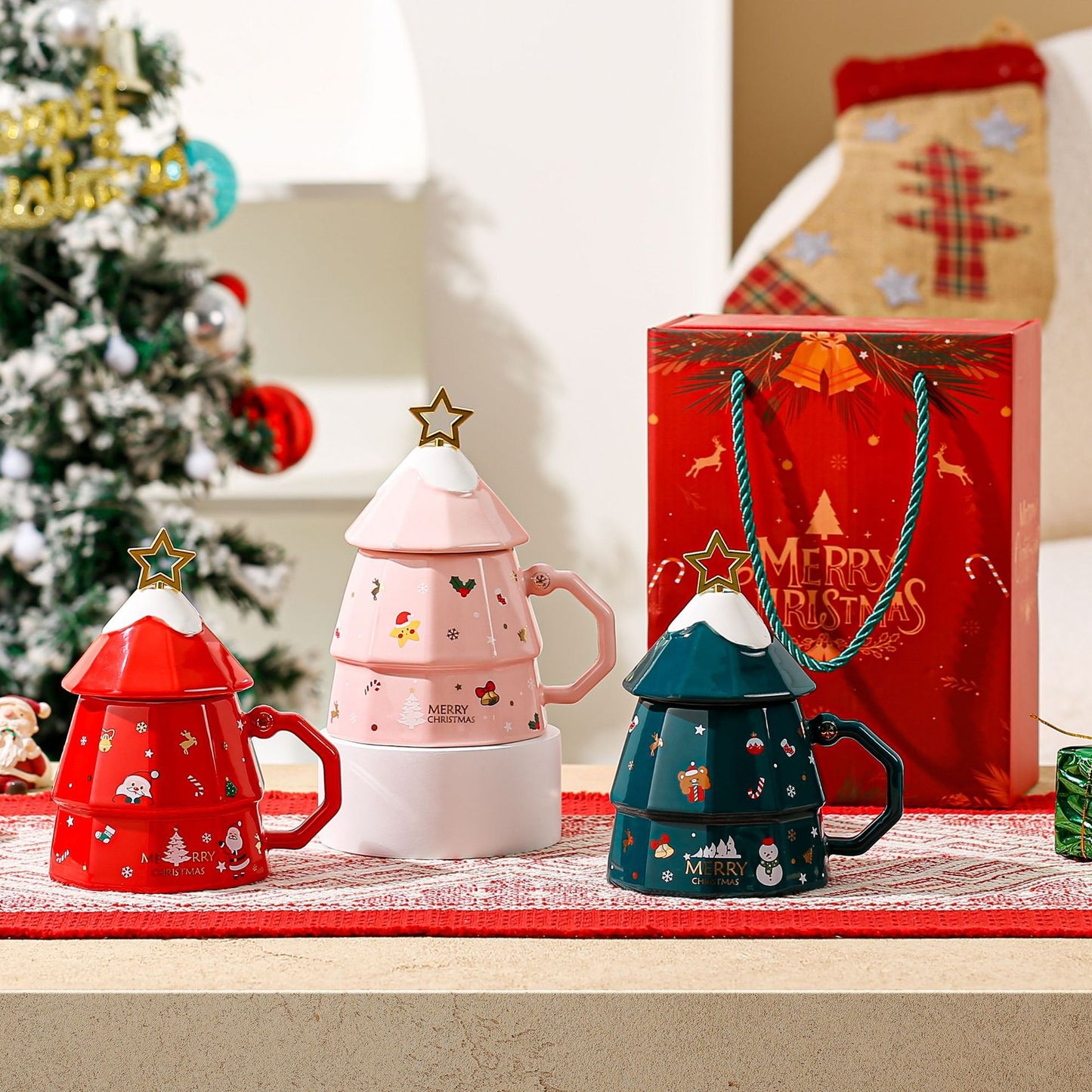 Colourful Holiday Tree Handle Coffee Mug