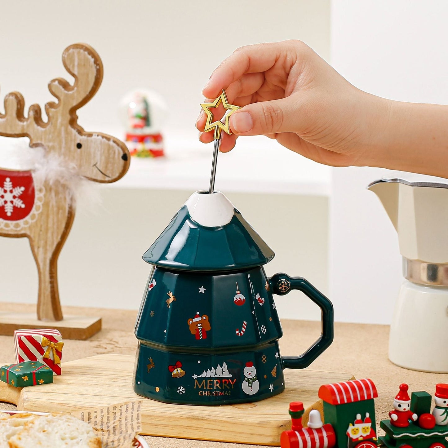 Colourful Holiday Tree Handle Coffee Mug
