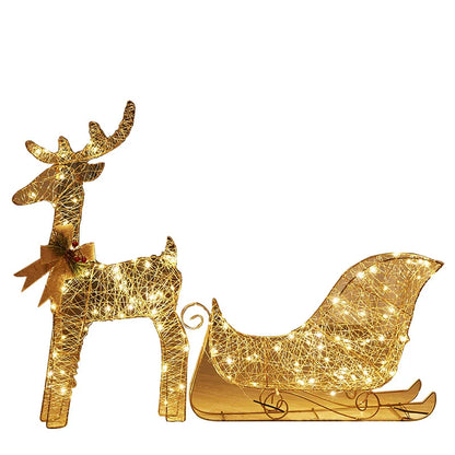 Festive Metal LED Reindeer Sleigh Decoration