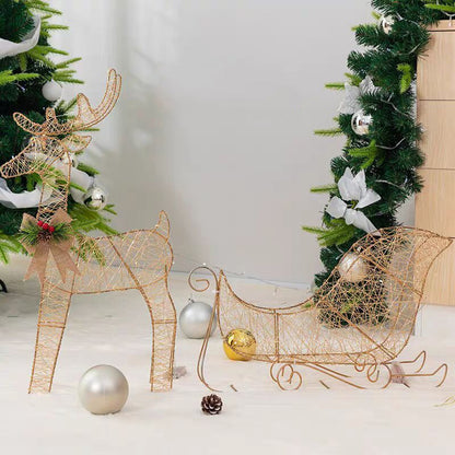 Festive Metal LED Reindeer Sleigh Decoration