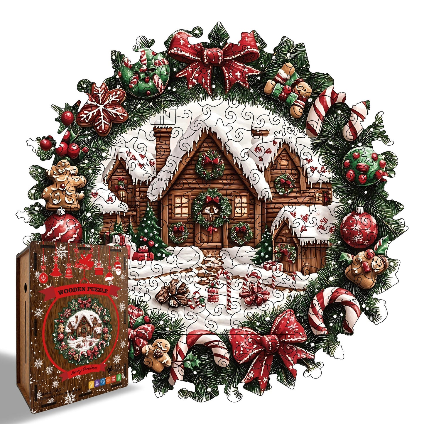 Unique Wooden Holiday Wreath Money Box Puzzle - Yeezlab