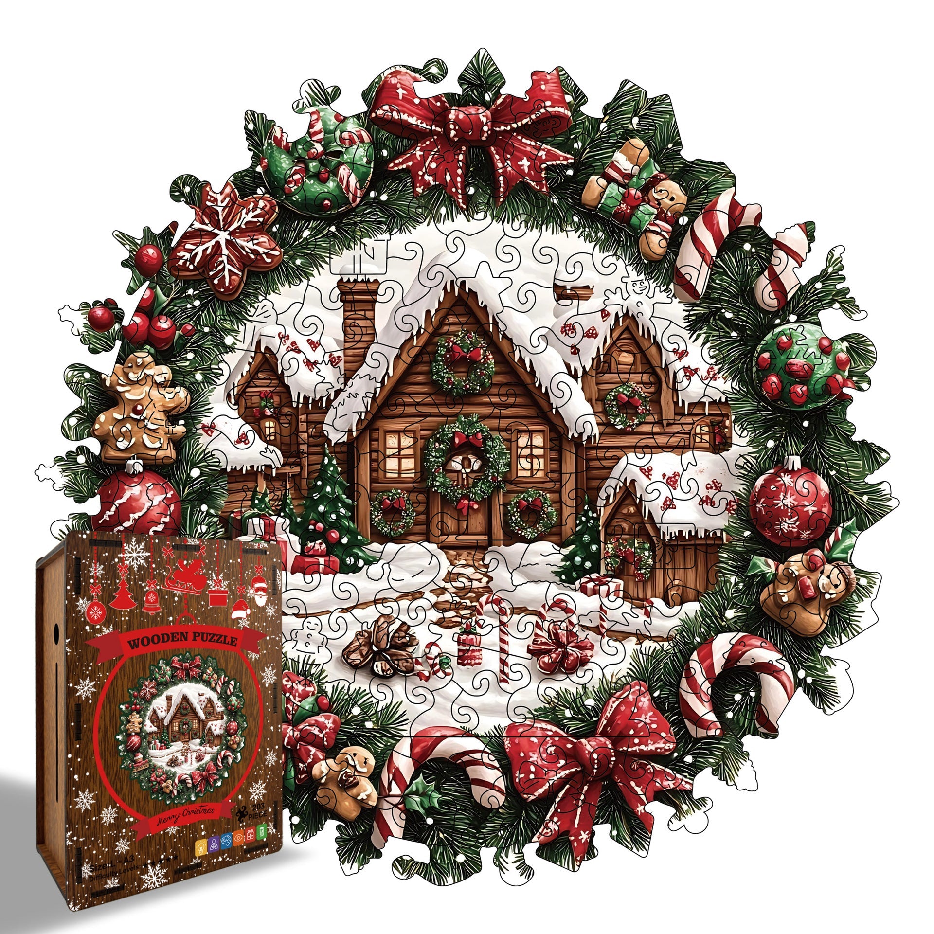 Unique Wooden Holiday Wreath Money Box Puzzle - Yeezlab