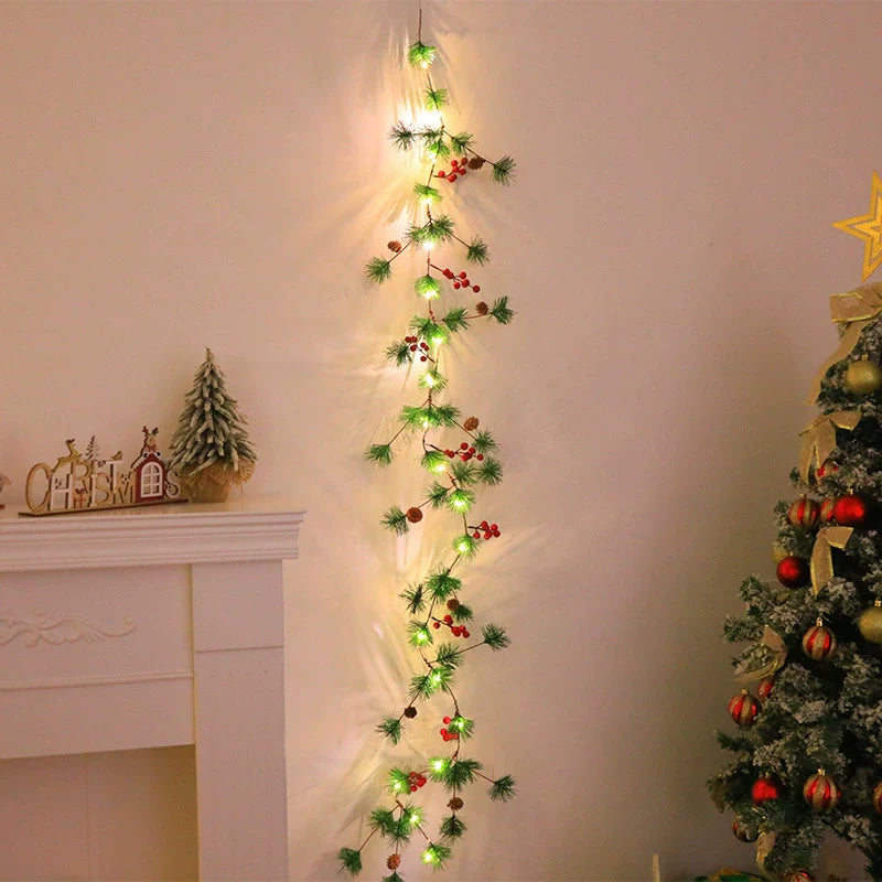 Festive Holiday Berry Pinecone String Lights
