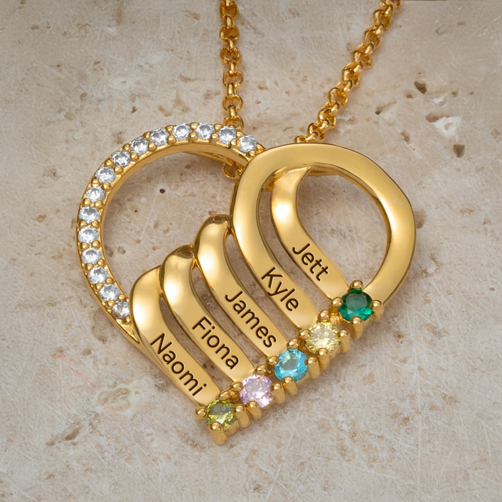 Customizable Heart Pendant Necklace with Birthstone and Name