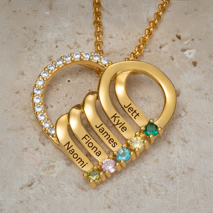 Customizable Heart Pendant Necklace with Birthstone and Name