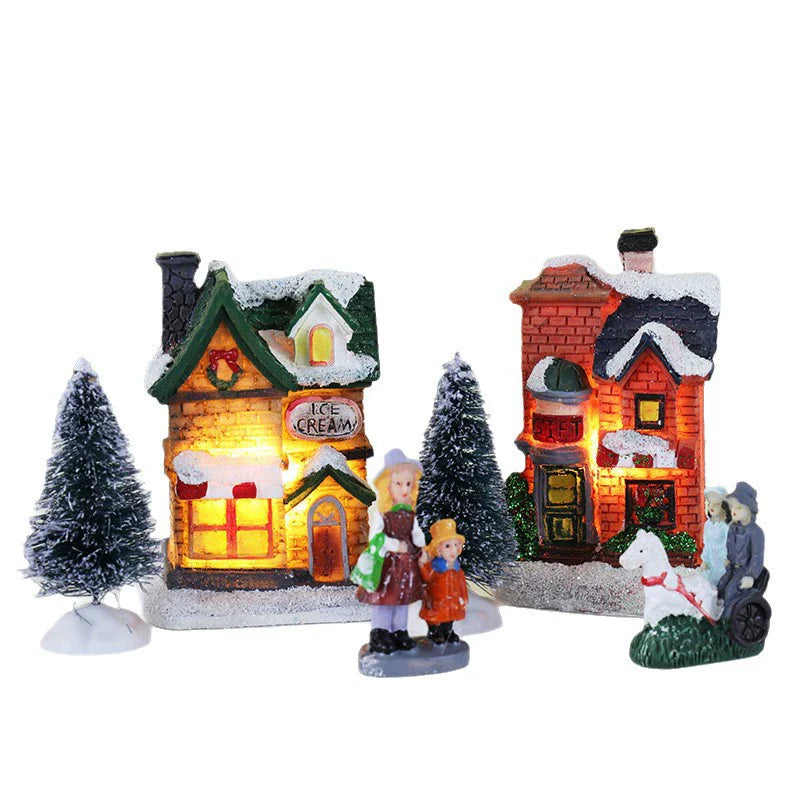 Small Glow Resin Christmas Village Set