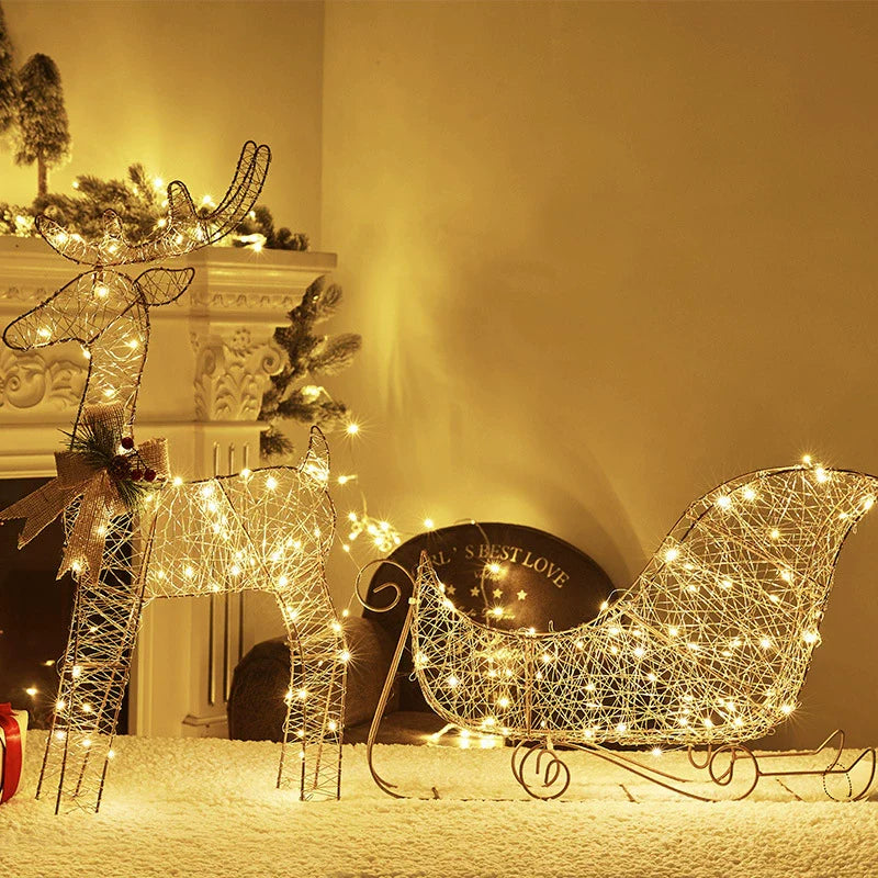 Festive Metal LED Reindeer Sleigh Decoration