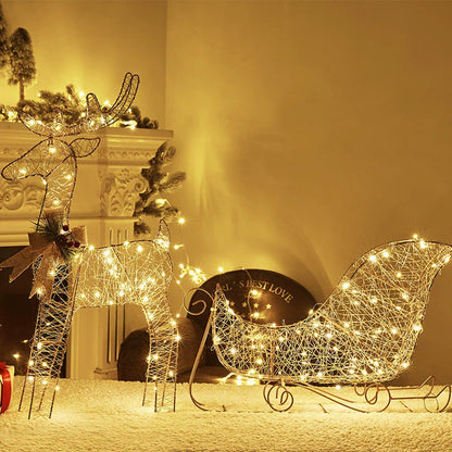 Festive Metal LED Reindeer Sleigh Decoration