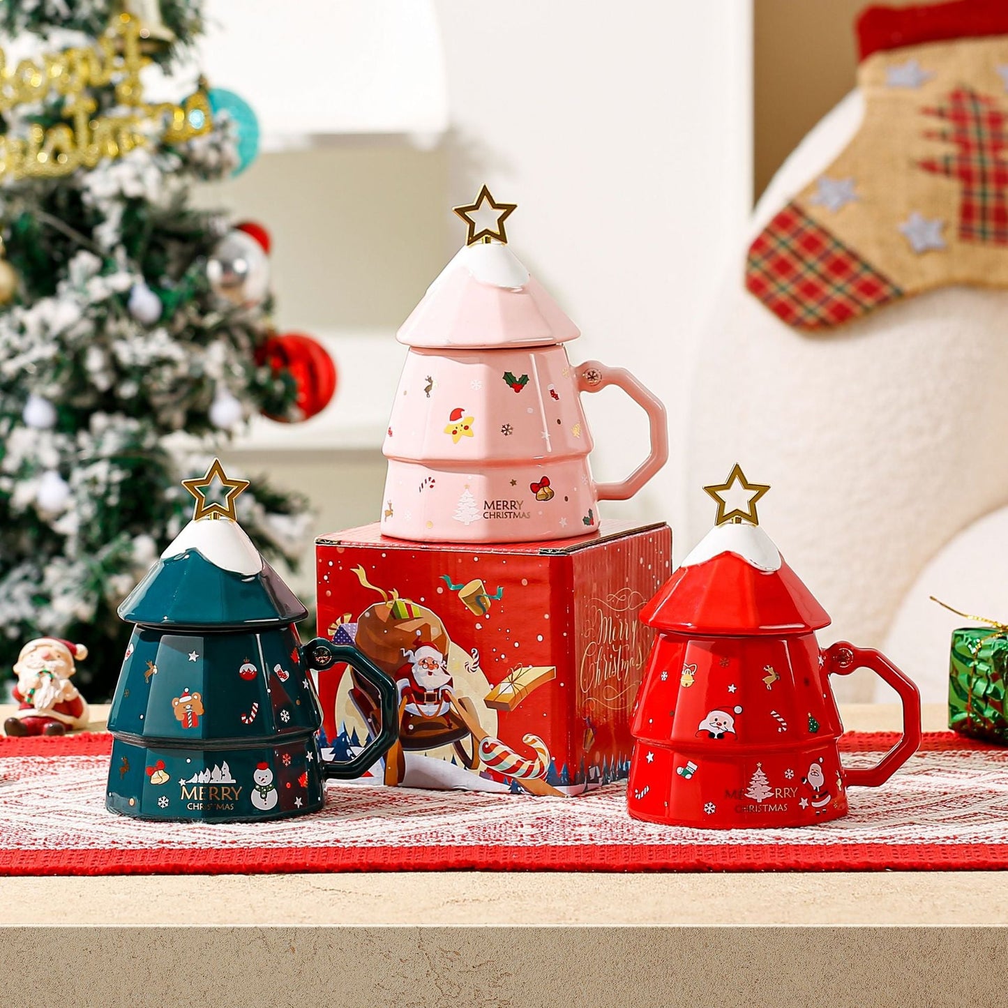 Colourful Holiday Tree Handle Coffee Mug