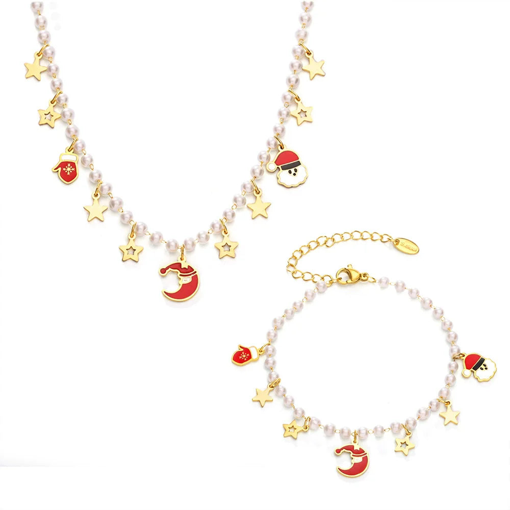 Festive Holiday Pearl Shell Jewelry Set