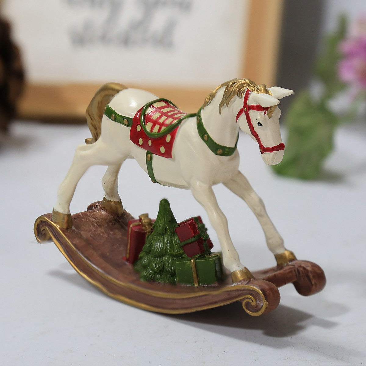 Colorful Wooden Rocking Horse Christmas Ornament