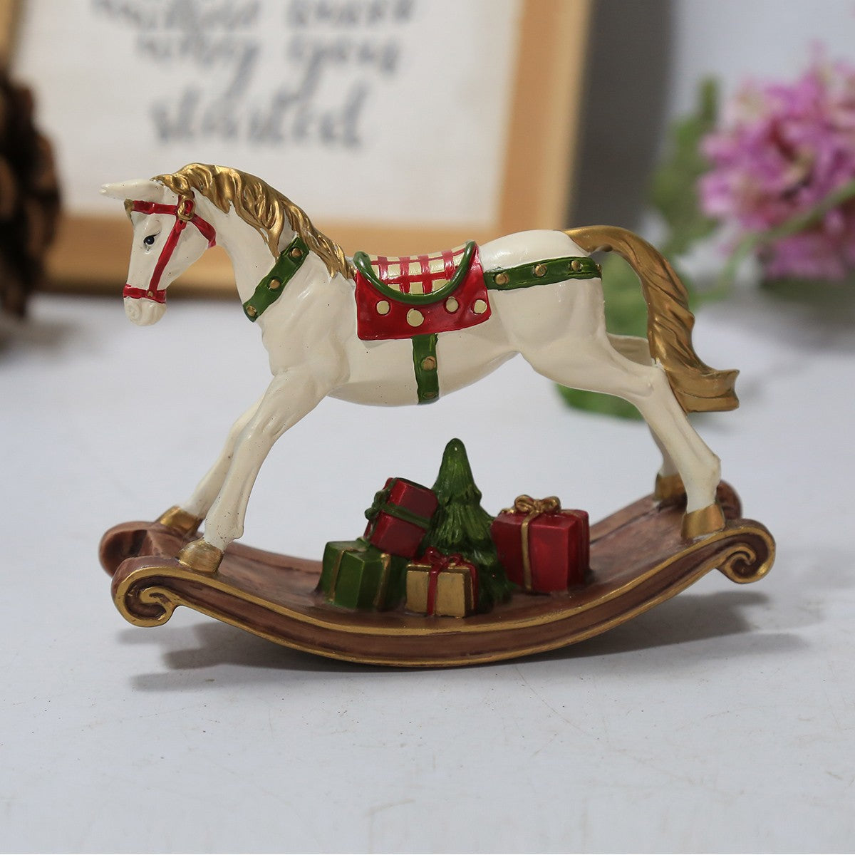 Colorful Wooden Rocking Horse Christmas Ornament