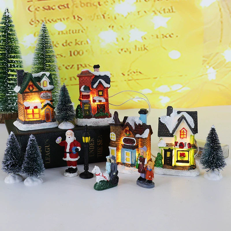 Small Glow Resin Christmas Village Set