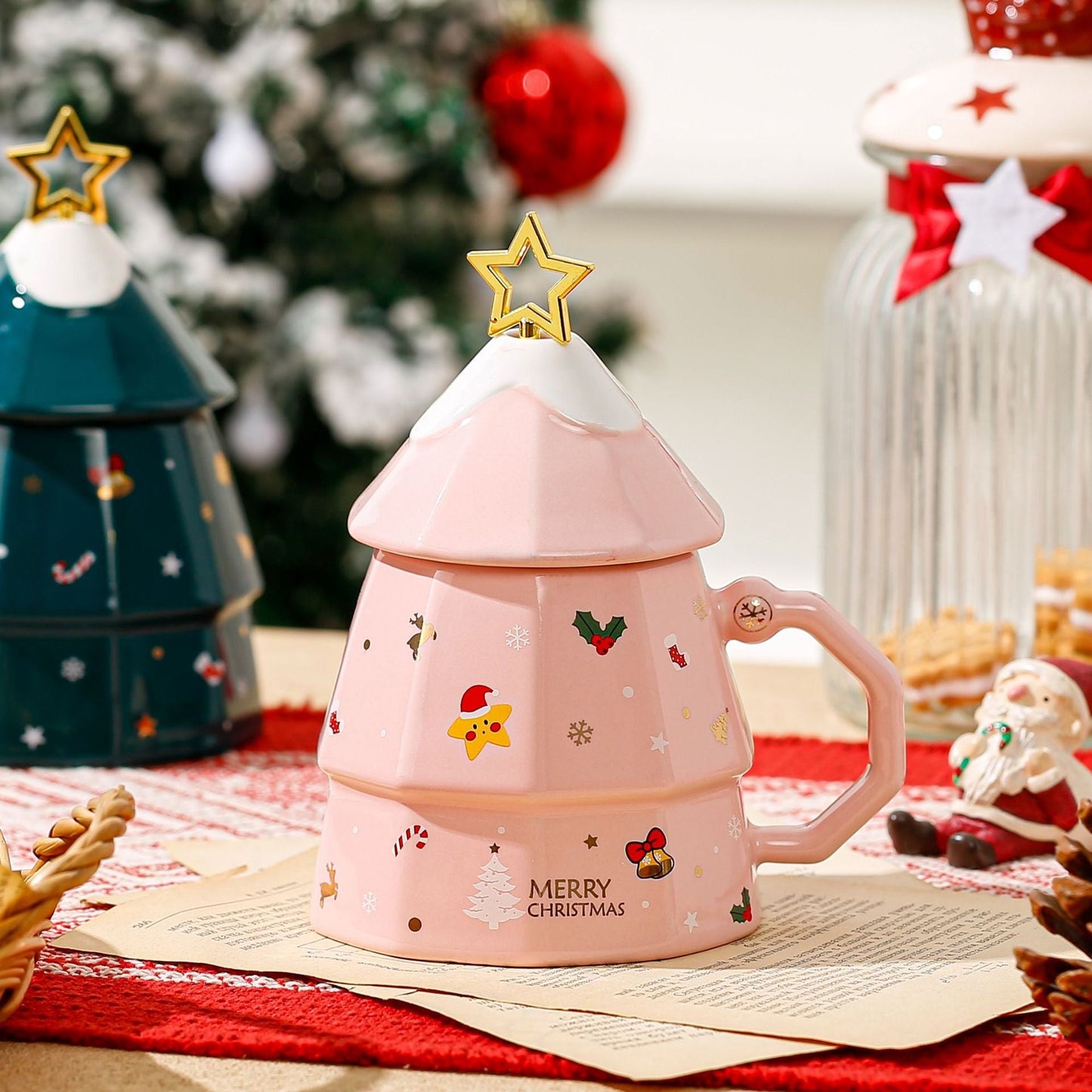 Colourful Holiday Tree Handle Coffee Mug