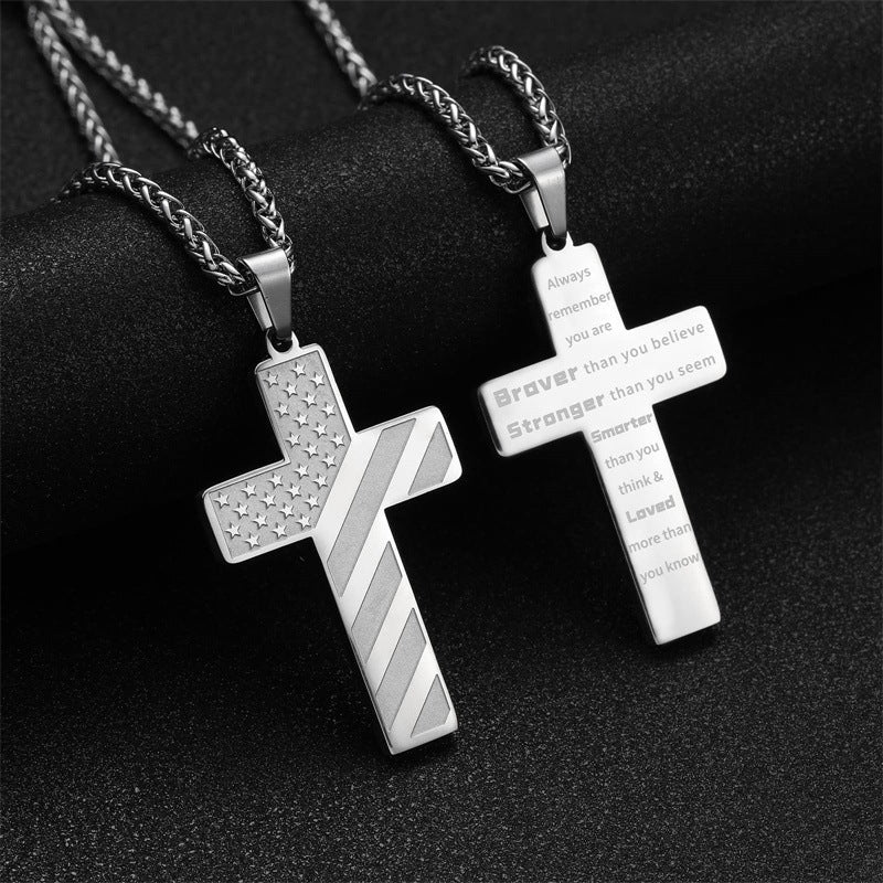 Patriot USA Flag Cross Pendant Necklace