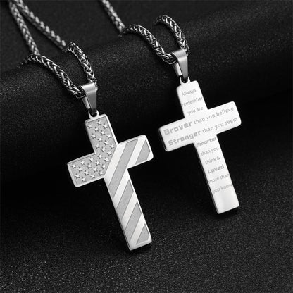 Patriot USA Flag Cross Pendant Necklace