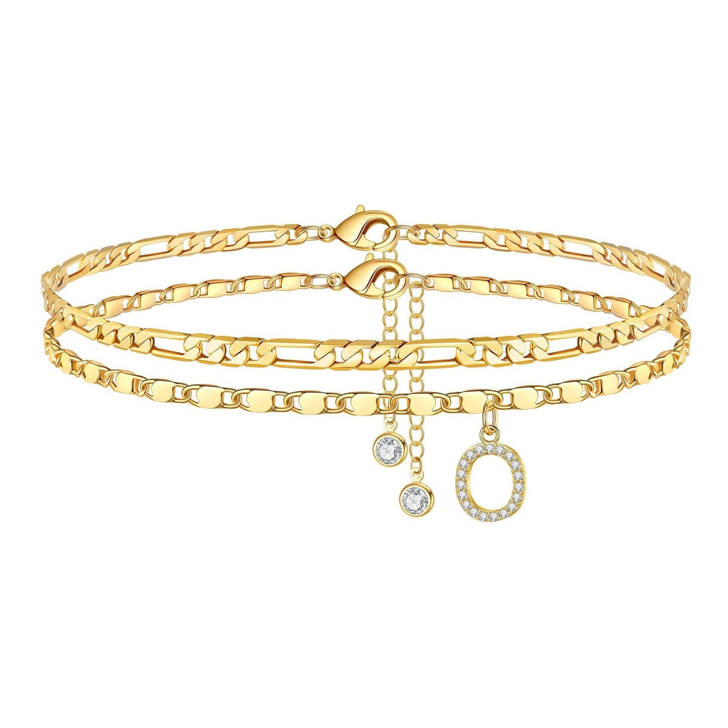 Luxury 14k Gold Initial Letter Anklet Set