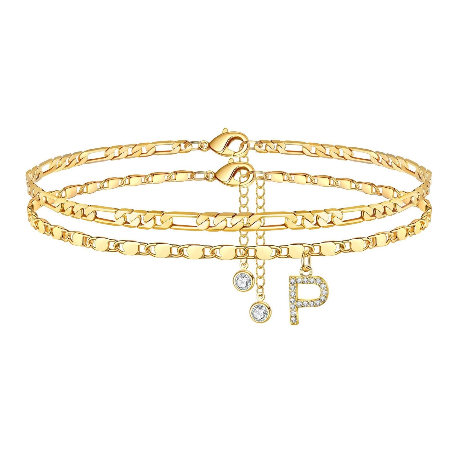 Luxury 14k Gold Initial Letter Anklet Set
