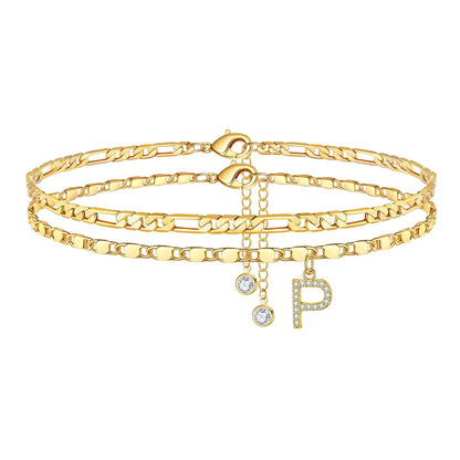 Luxury 14k Gold Initial Letter Anklet Set