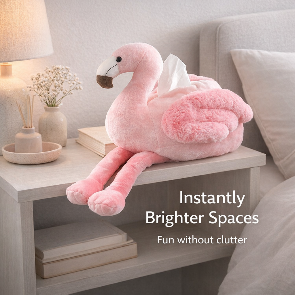 Plush Flamingo Tissue Box Holder