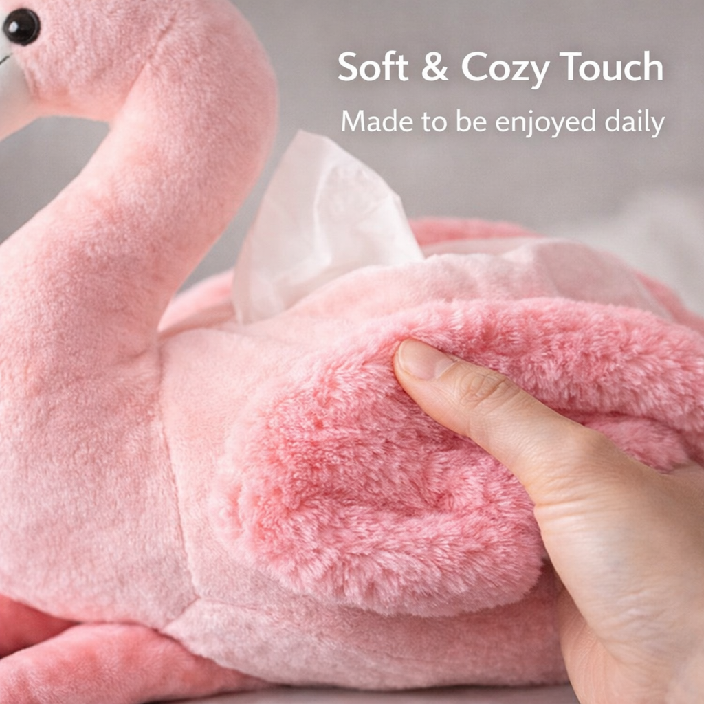 Plush Flamingo Tissue Box Holder