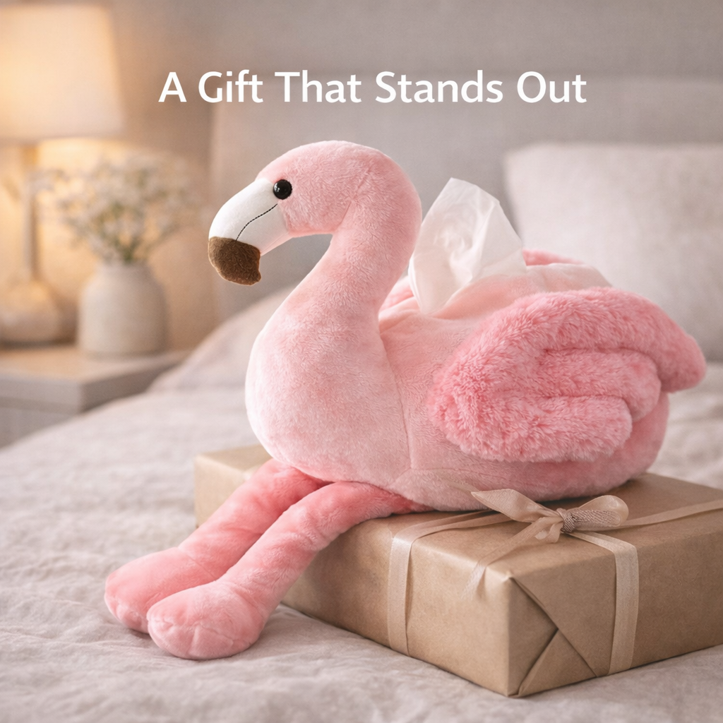 Plush Flamingo Tissue Box Holder