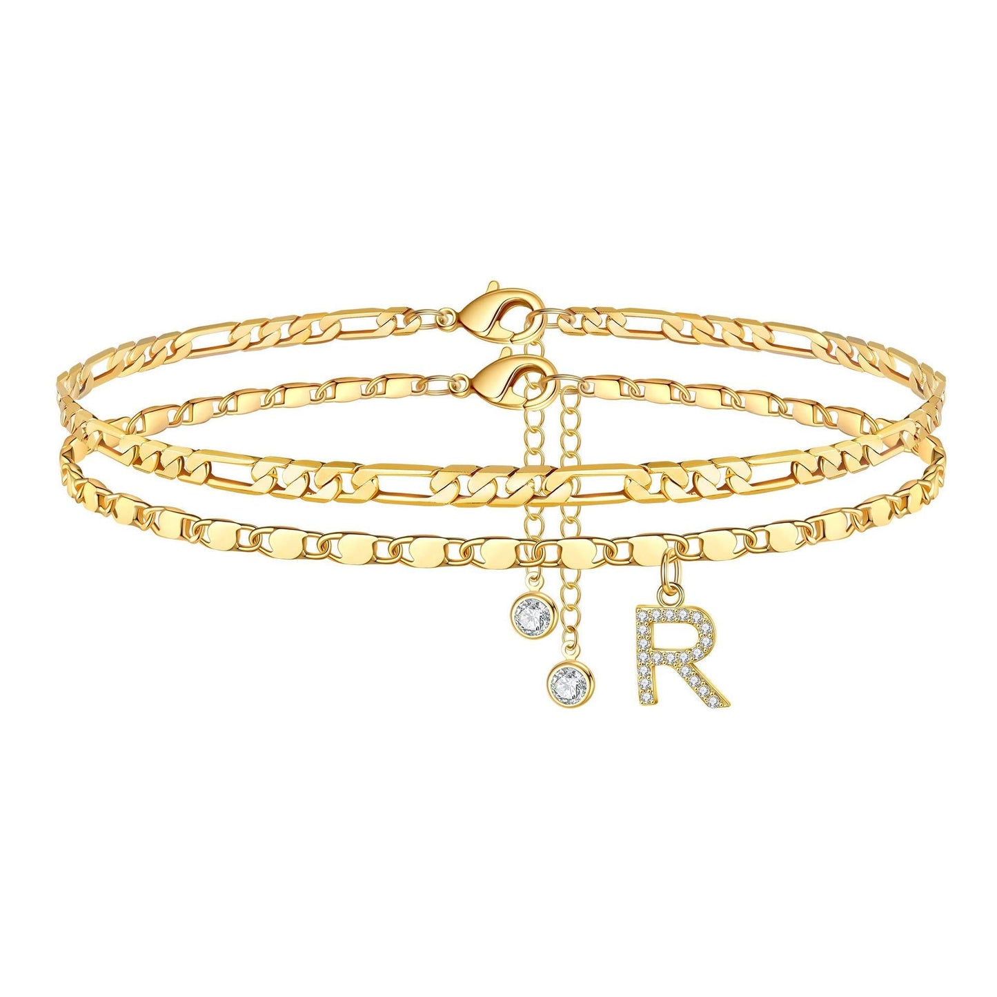 Luxury 14k Gold Initial Letter Anklet Set